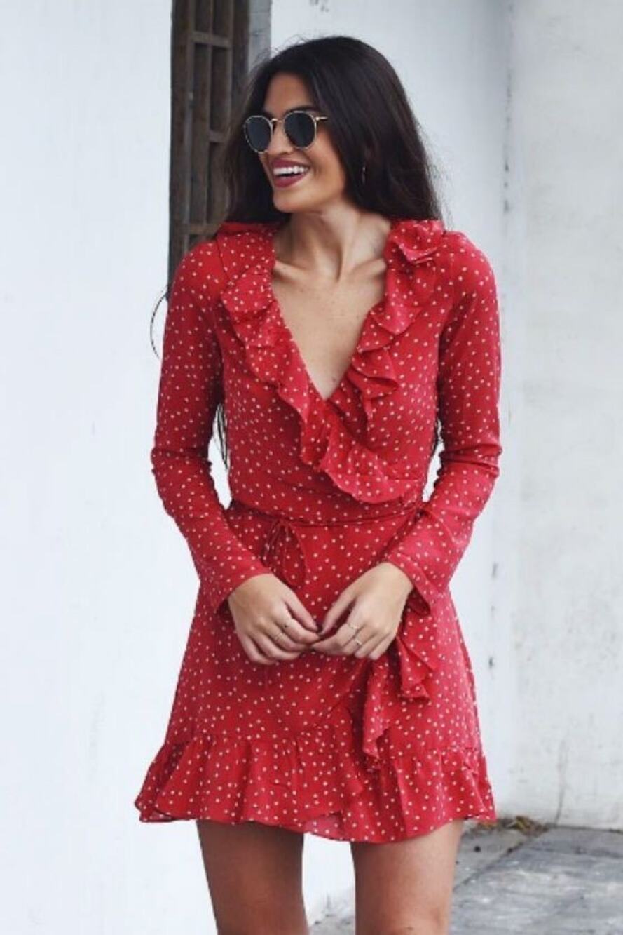 Réalisation Par Red Star Alexandra Silk Ruffle Wrap Mini Dress Size Small